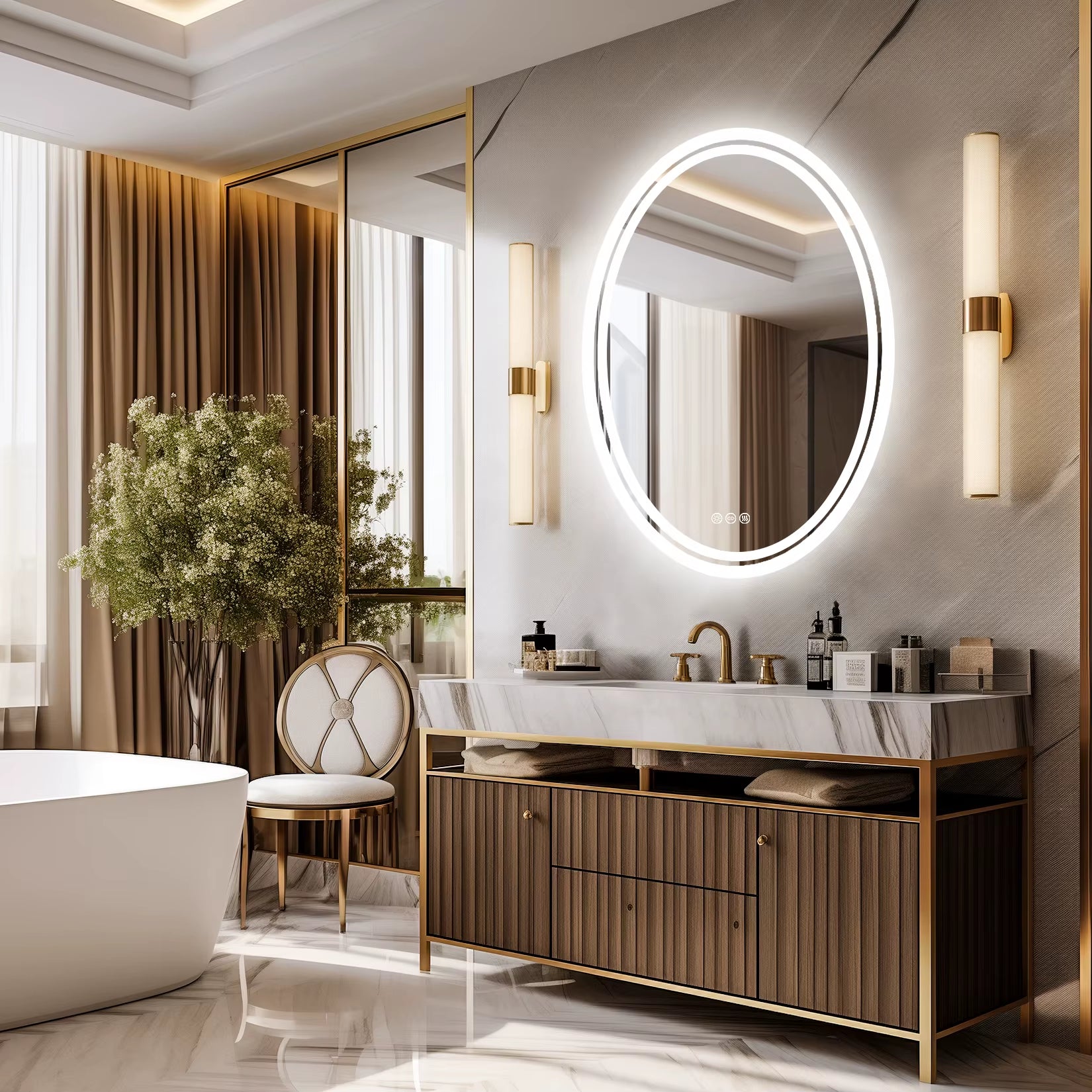 LED Bathroom Mirror Backlit round Vanity Mirror with Lights Wall Mounted Anti-Fog Lighted Bathroom Mirror Dimmable Makeup Mirror