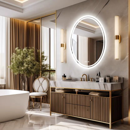 LED Bathroom Mirror Backlit round Vanity Mirror with Lights Wall Mounted Anti-Fog Lighted Bathroom Mirror Dimmable Makeup Mirror