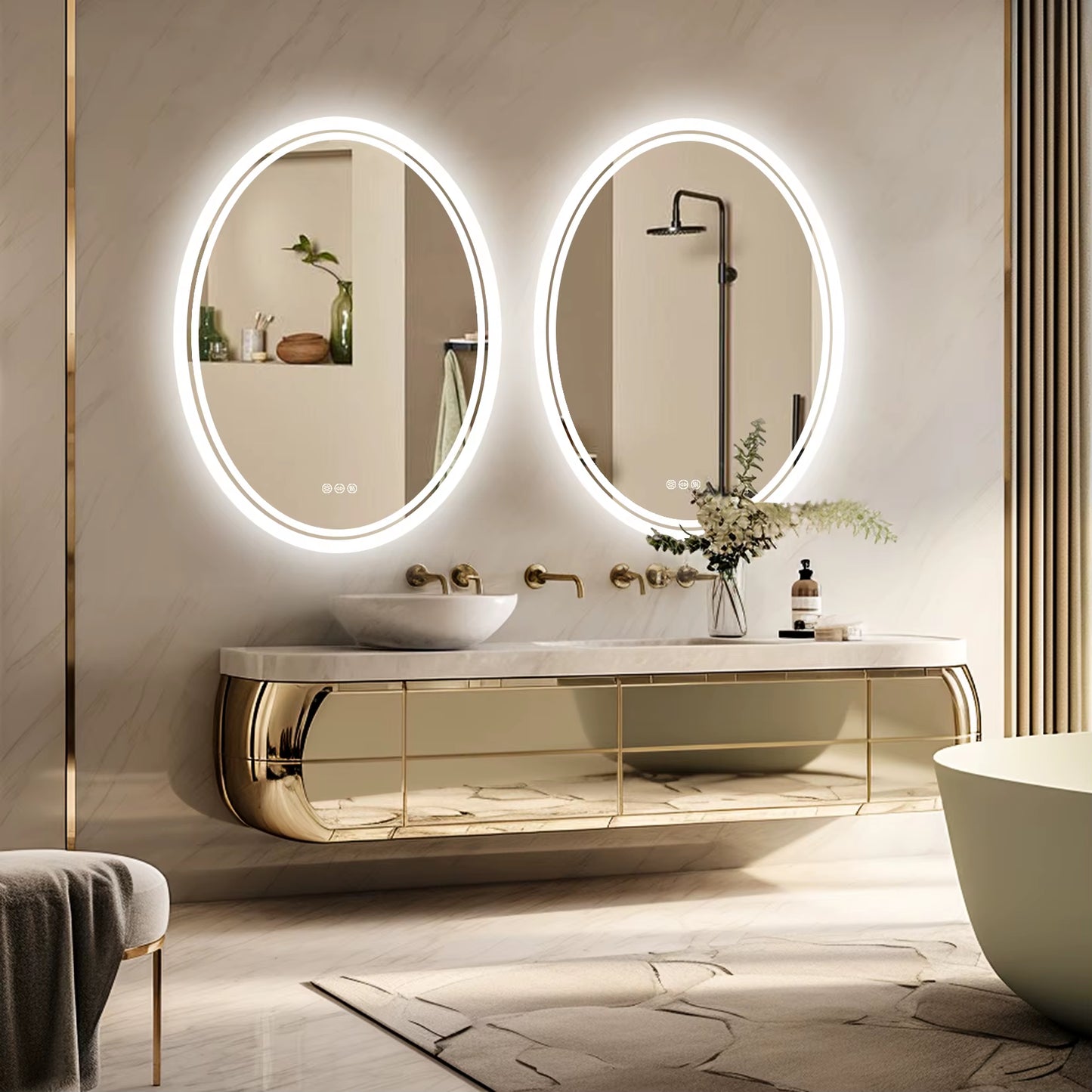 LED Bathroom Mirror Backlit round Vanity Mirror with Lights Wall Mounted Anti-Fog Lighted Bathroom Mirror Dimmable Makeup Mirror