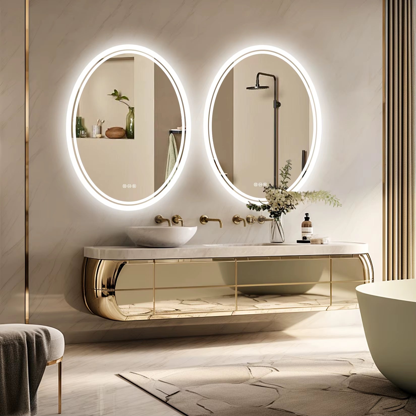 LED Bathroom Mirror Backlit round Vanity Mirror with Lights Wall Mounted Anti-Fog Lighted Bathroom Mirror Dimmable Makeup Mirror
