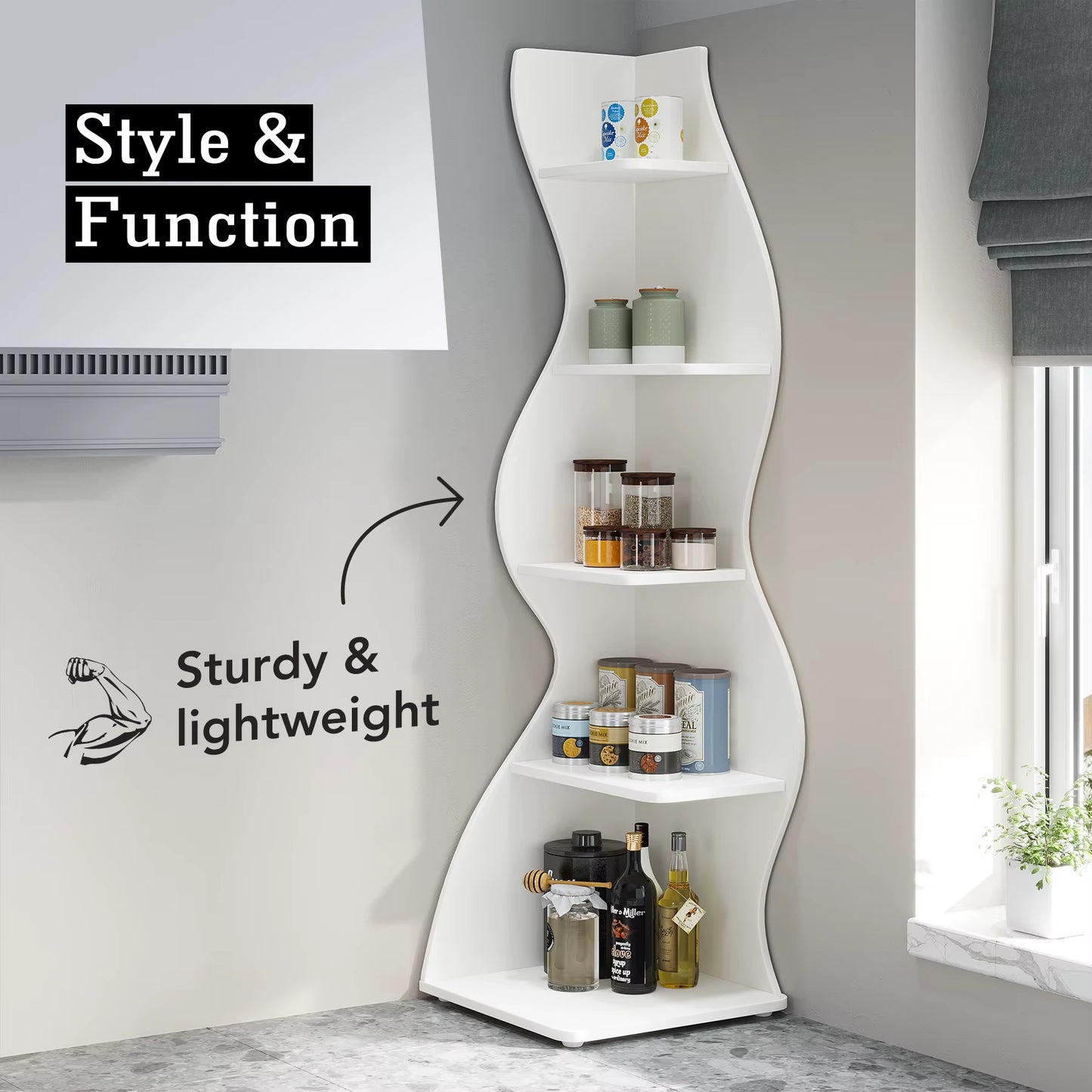 Corner Shelf, Modern 5-Tier Wall Corner Bookshelf, Stylish Corner Small Bookcase Storage Rack Plant Stand
