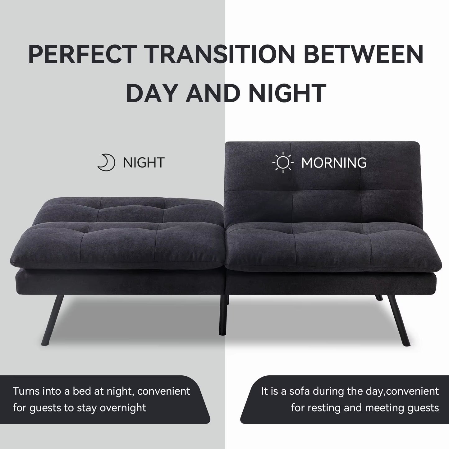 Hcore 1 PC Futon Sofa Bed, Futon Couch Memory Foam Futon Bed,Black Sleeper Sofa Loveseat Convertible Couch for Small Spaces