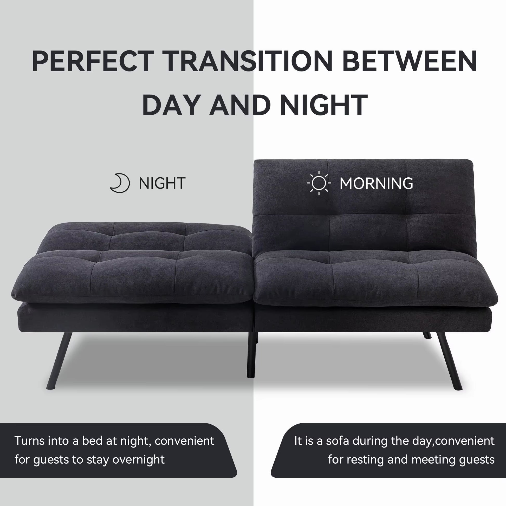 Hcore 1 PC Futon Sofa Bed, Futon Couch Memory Foam Futon Bed,Black Sleeper Sofa Loveseat Convertible Couch for Small Spaces