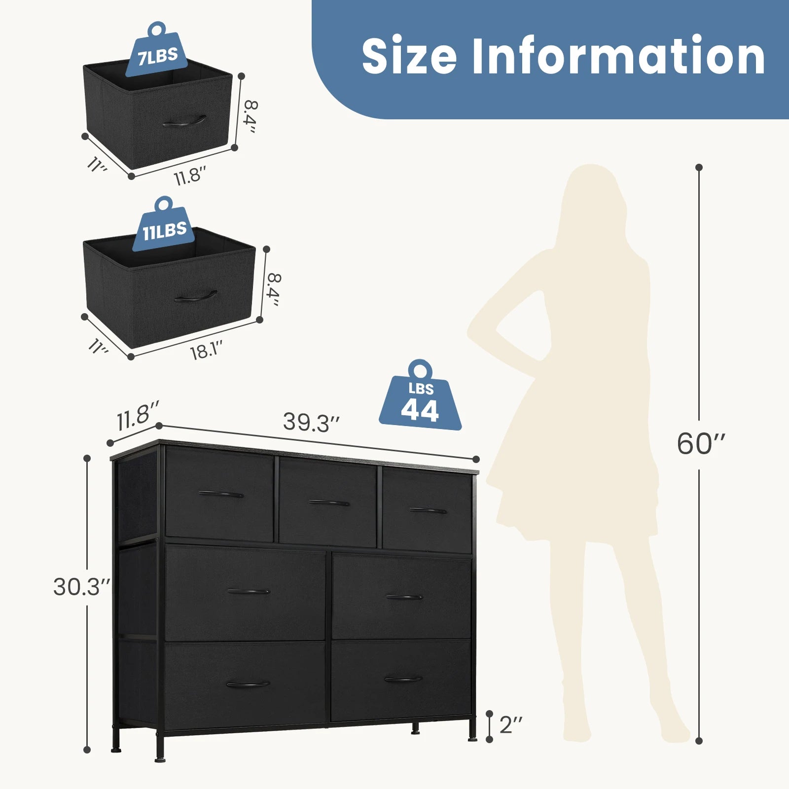 Desser for Bedroom with 7 Fabric Drawers Organizer Storage Closet Chest Clothes for Living Room Display Cabinet of Furniture