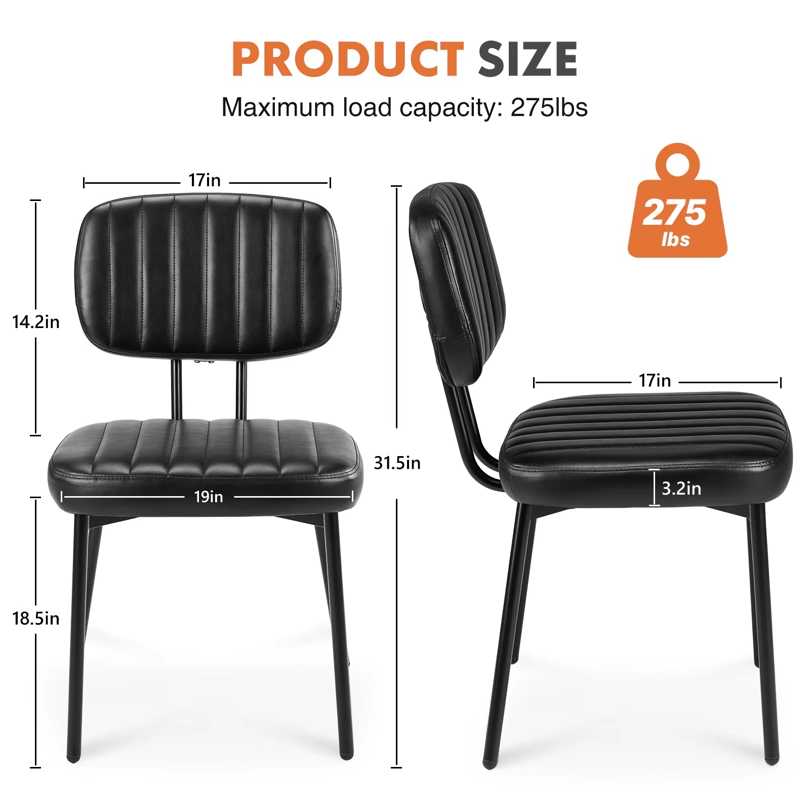 Dining Chairs Set of 2 Ergonomic Lumbar Support PU Leather Foam Sponge Cushion Seat and Metal Legs for Modern Kitchen