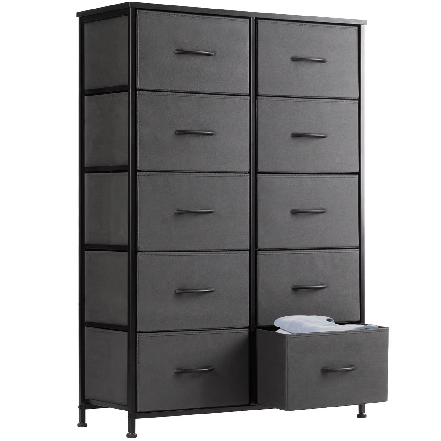 Bedside Table for Bedroom with 10 Fabric Drawers Wardrobe Steel Frame Closet for Storage Cabinet Living Room of Furniture