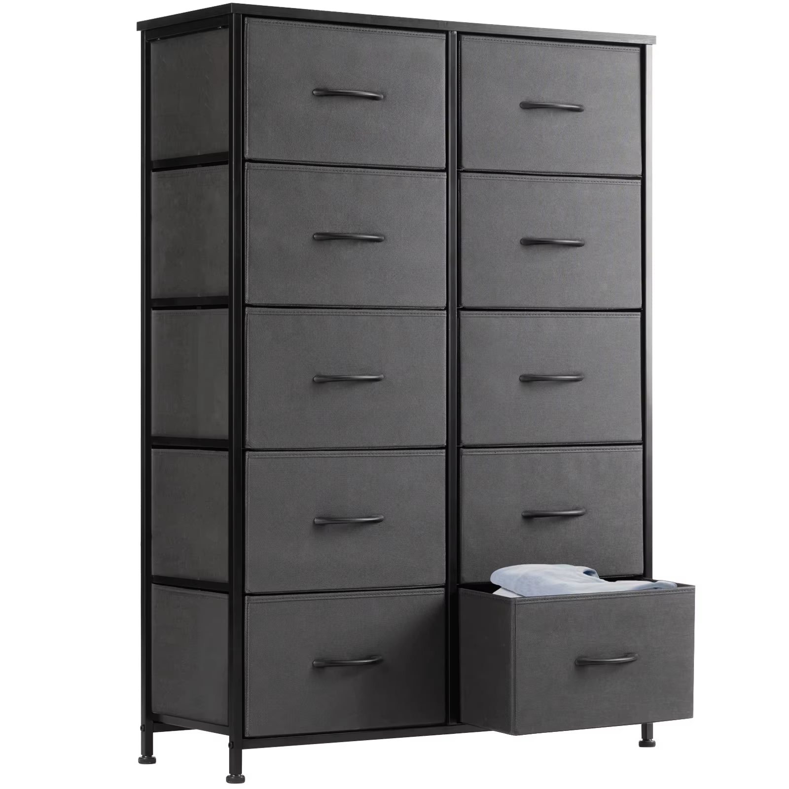 Bedside Table for Bedroom with 10 Fabric Drawers Wardrobe Steel Frame Closet for Storage Cabinet Living Room of Furniture