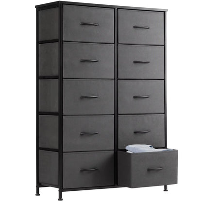 Bedside Table for Bedroom with 10 Fabric Drawers Wardrobe Steel Frame Closet for Storage Cabinet Living Room of Furniture