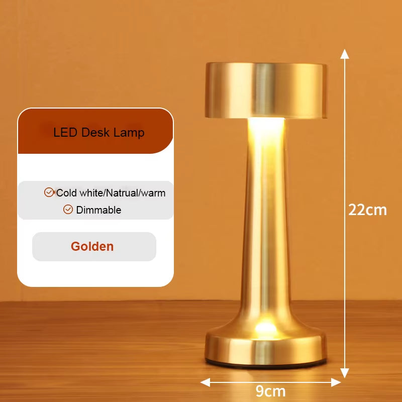 Retro LED Rechargeable Touch Metal Table Lamp 3 Colors Dimmable Creative Ambient Lights Desk Lamp Bar Room Decor LED Night Light