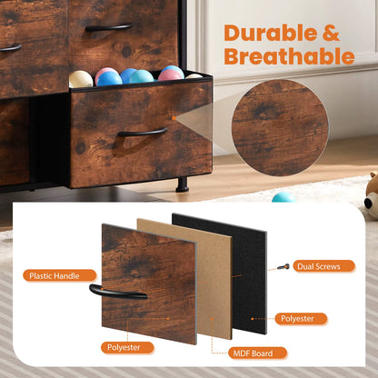 Bedside Table for Bedroom with 10 Fabric Drawers Wardrobe Steel Frame Closet for Storage Cabinet Living Room of Furniture