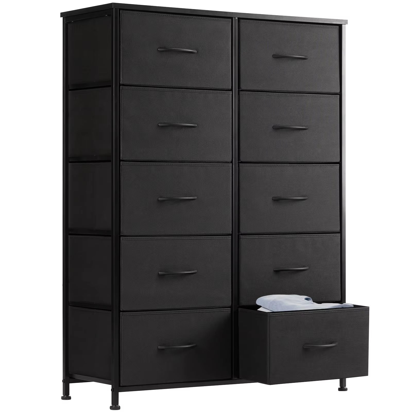 Bedside Table for Bedroom with 10 Fabric Drawers Wardrobe Steel Frame Closet for Storage Cabinet Living Room of Furniture