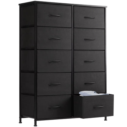 Bedside Table for Bedroom with 10 Fabric Drawers Wardrobe Steel Frame Closet for Storage Cabinet Living Room of Furniture