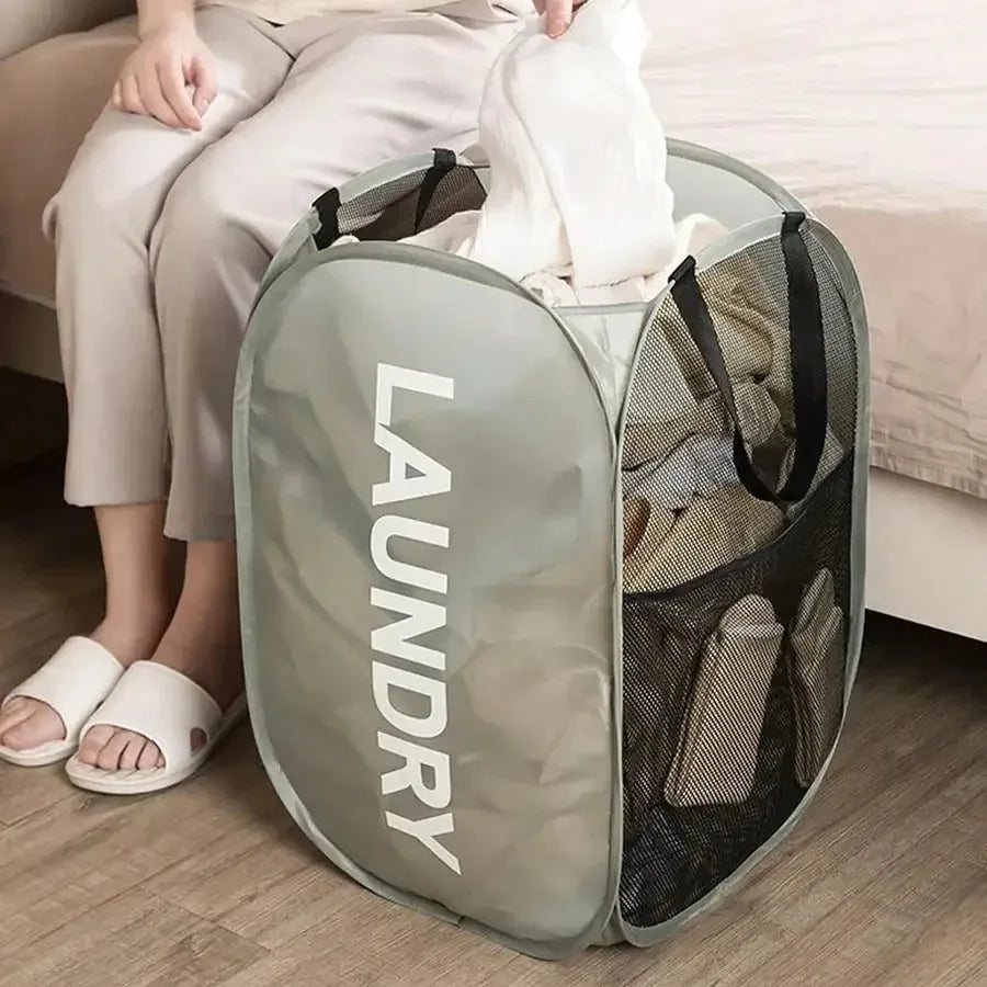Mesh Pop-Up Laundry Basket, Laundry Basket, Foldable Dirty Clothes Storage Basket, Large Capacity Storage Basket
