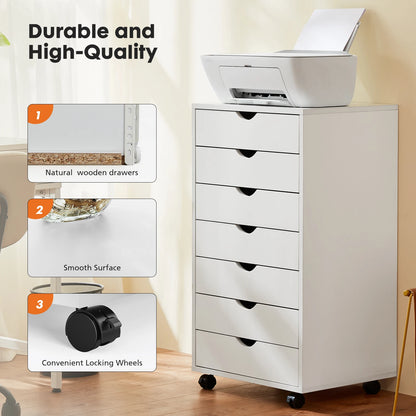 7 Drawer Chest Dressers Nightstand Storage Cabinet Wooden File Office Mobile Cabinet Wheels Living Room Organizer Rolling
