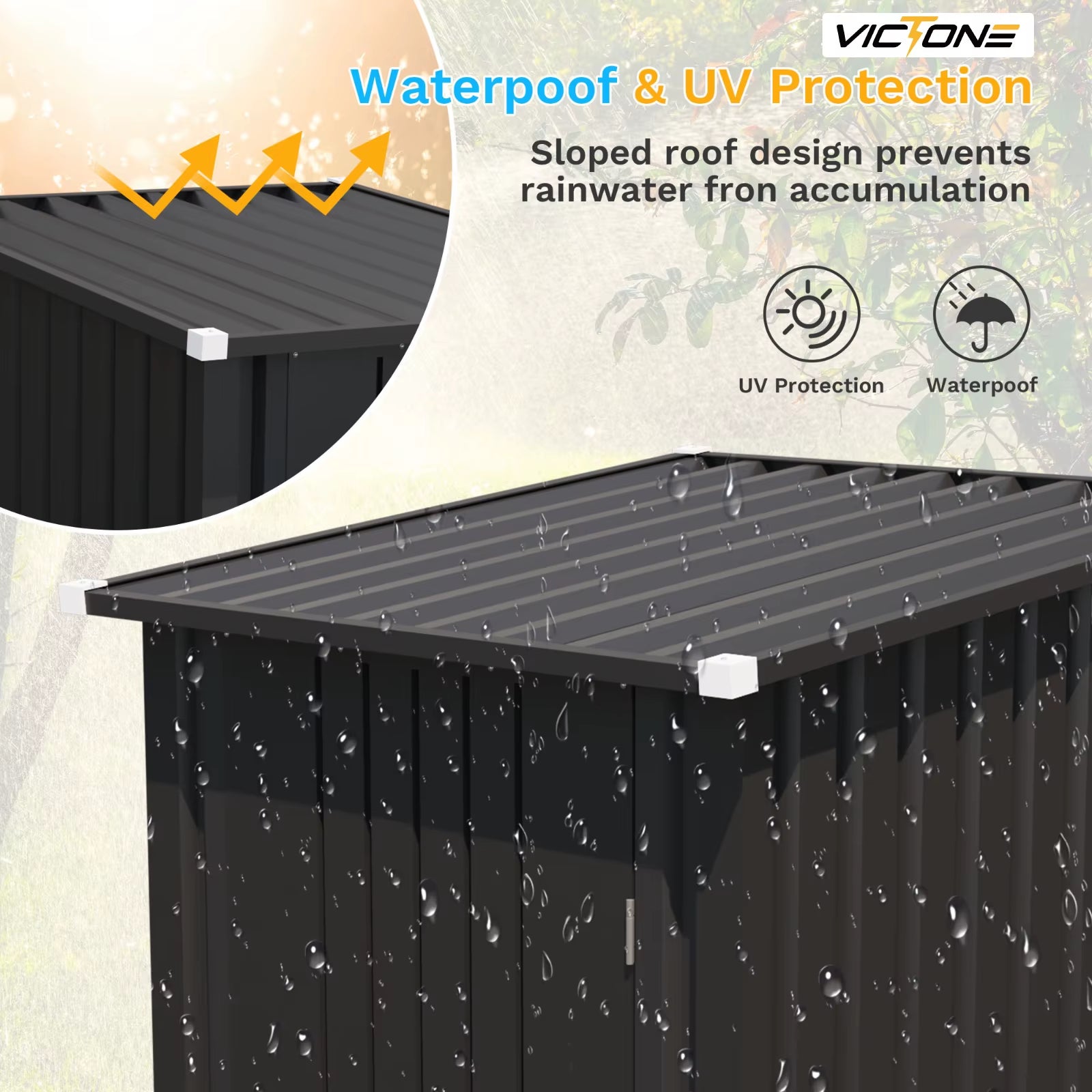 3' X 3' Compact Outdoor Storage Shed - Durable Small Garden Tool Storage with Sloping Roof, Single Lockable Door, Black