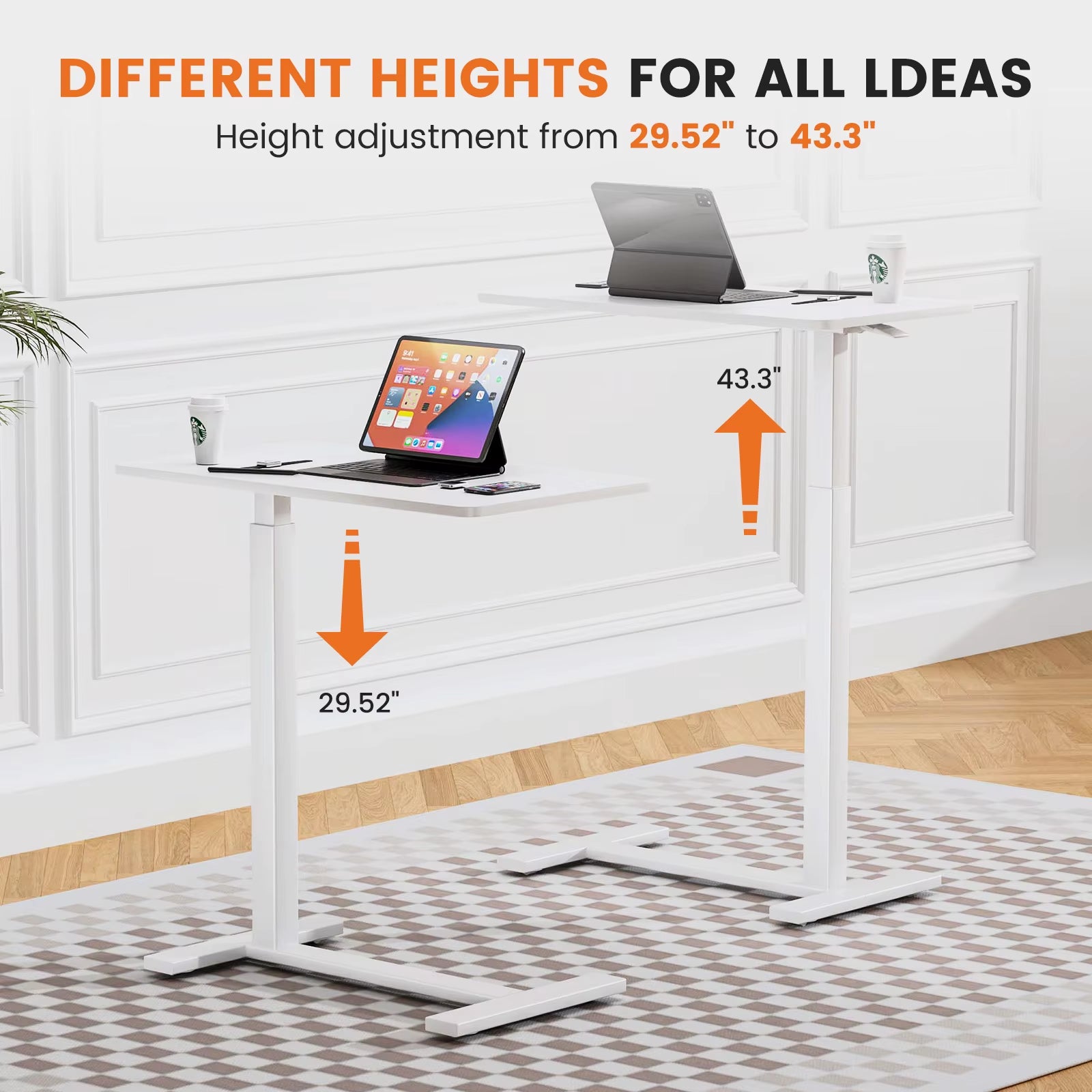 Overbed Bedside Sofa Table with Hidden Wheels Adjustable Height Home Use Bed Table Laptop Mobile Standing Desk for Bedroom