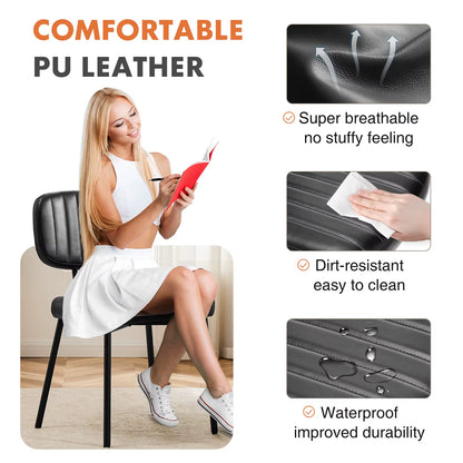 Dining Chairs Set of 2 Ergonomic Lumbar Support PU Leather Foam Sponge Cushion Seat and Metal Legs for Modern Kitchen