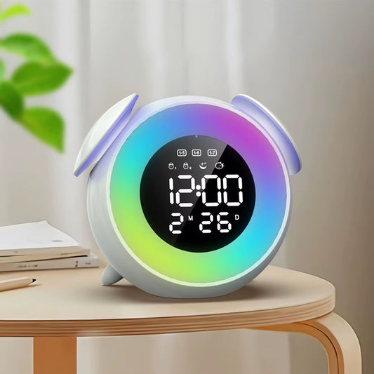 Rechargeable Awakening Digital Alarm Clock with Sunrise Sunset Light Simulation and Colorful Atmosphere LED Lighting Effects