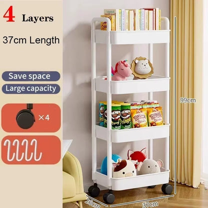 Bookshelf Storage Trolley Mobile Kitchen Organizer Cart with Wheels save Space Household Shelves Bedroom Snacks Storage Rack