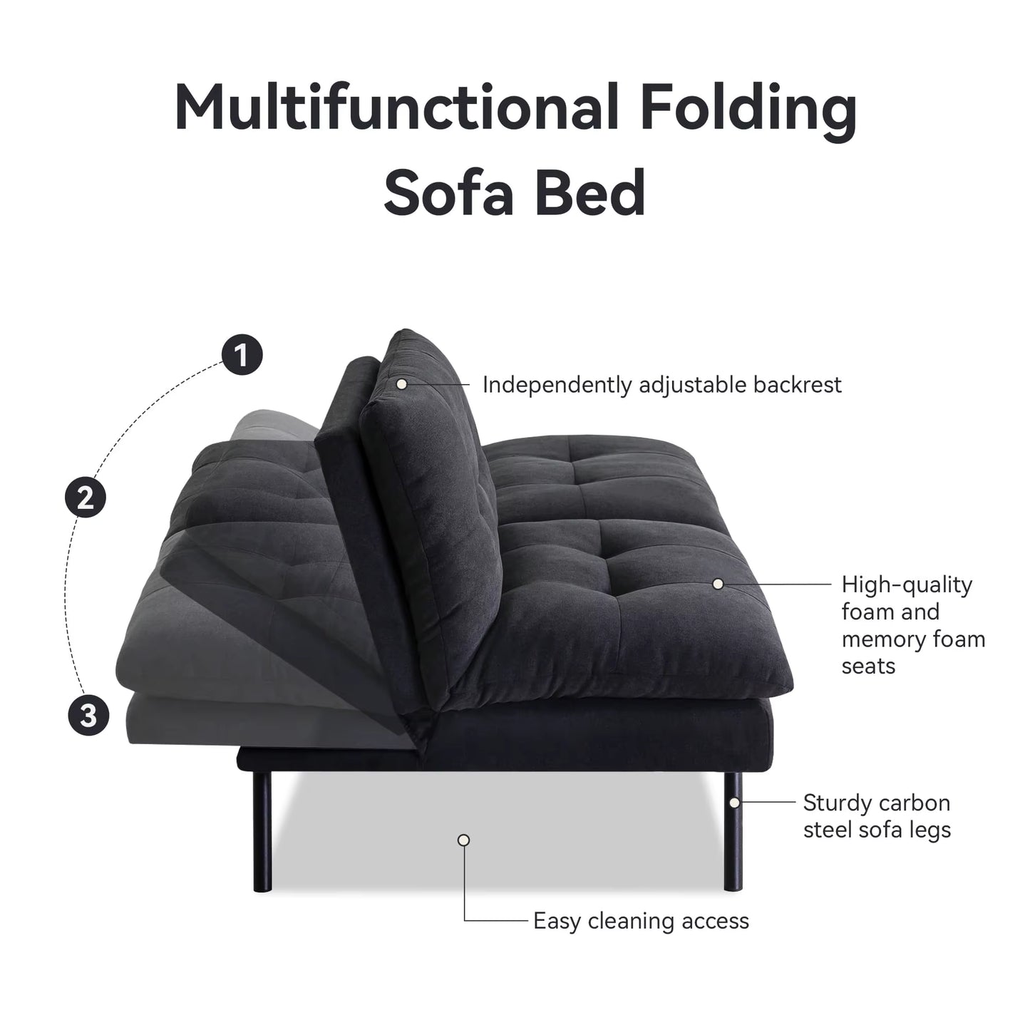 Hcore 1 PC Futon Sofa Bed, Futon Couch Memory Foam Futon Bed,Black Sleeper Sofa Loveseat Convertible Couch for Small Spaces