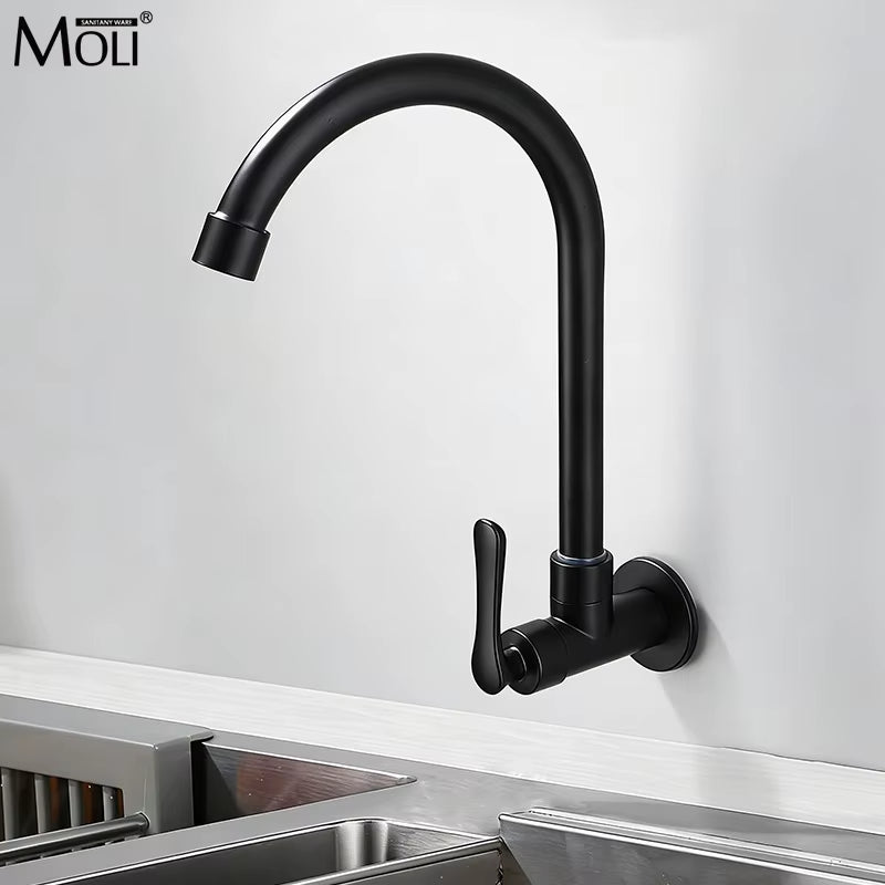 Wall Kitchen Faucet Single Cold Water Black Kitchen Faucets Universal Crane 360 Degree Turn Kitchen Mixer Taps ML772