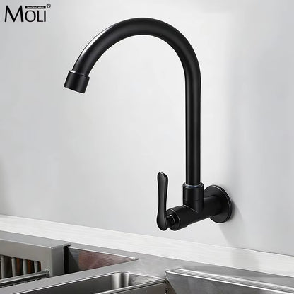 Wall Kitchen Faucet Single Cold Water Black Kitchen Faucets Universal Crane 360 Degree Turn Kitchen Mixer Taps ML772