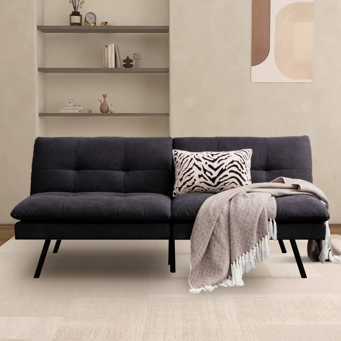 Hcore 1 PC Futon Sofa Bed, Futon Couch Memory Foam Futon Bed,Black Sleeper Sofa Loveseat Convertible Couch for Small Spaces