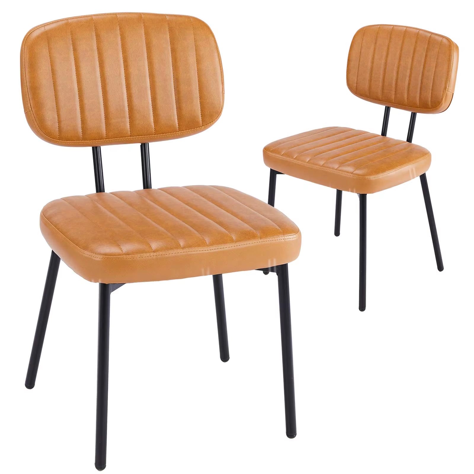 Dining Chairs Set of 2 Ergonomic Lumbar Support PU Leather Foam Sponge Cushion Seat and Metal Legs for Modern Kitchen