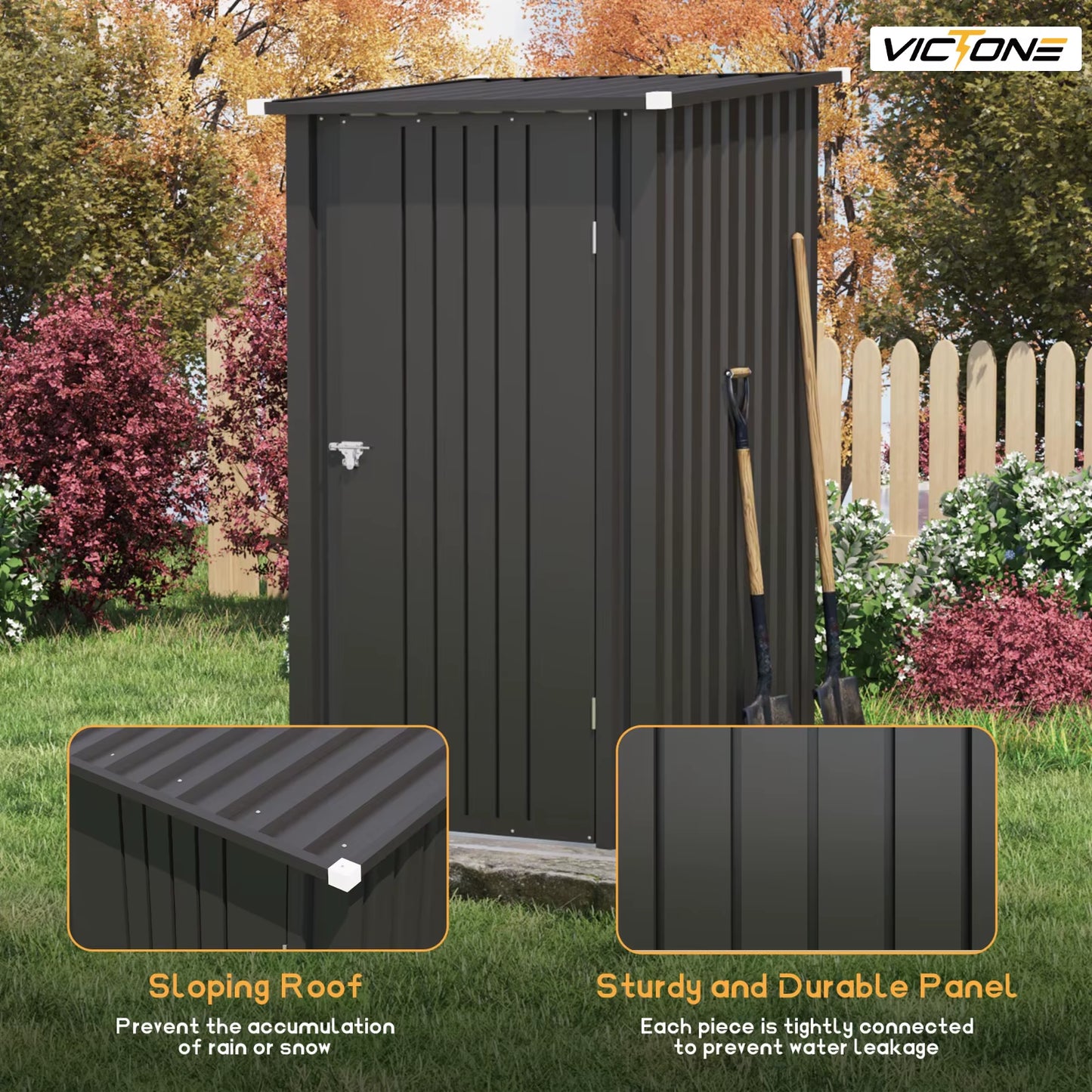 3' X 3' Compact Outdoor Storage Shed - Durable Small Garden Tool Storage with Sloping Roof, Single Lockable Door, Black
