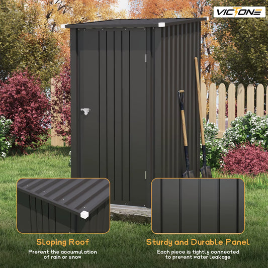 3' X 3' Compact Outdoor Storage Shed - Durable Small Garden Tool Storage with Sloping Roof, Single Lockable Door, Black