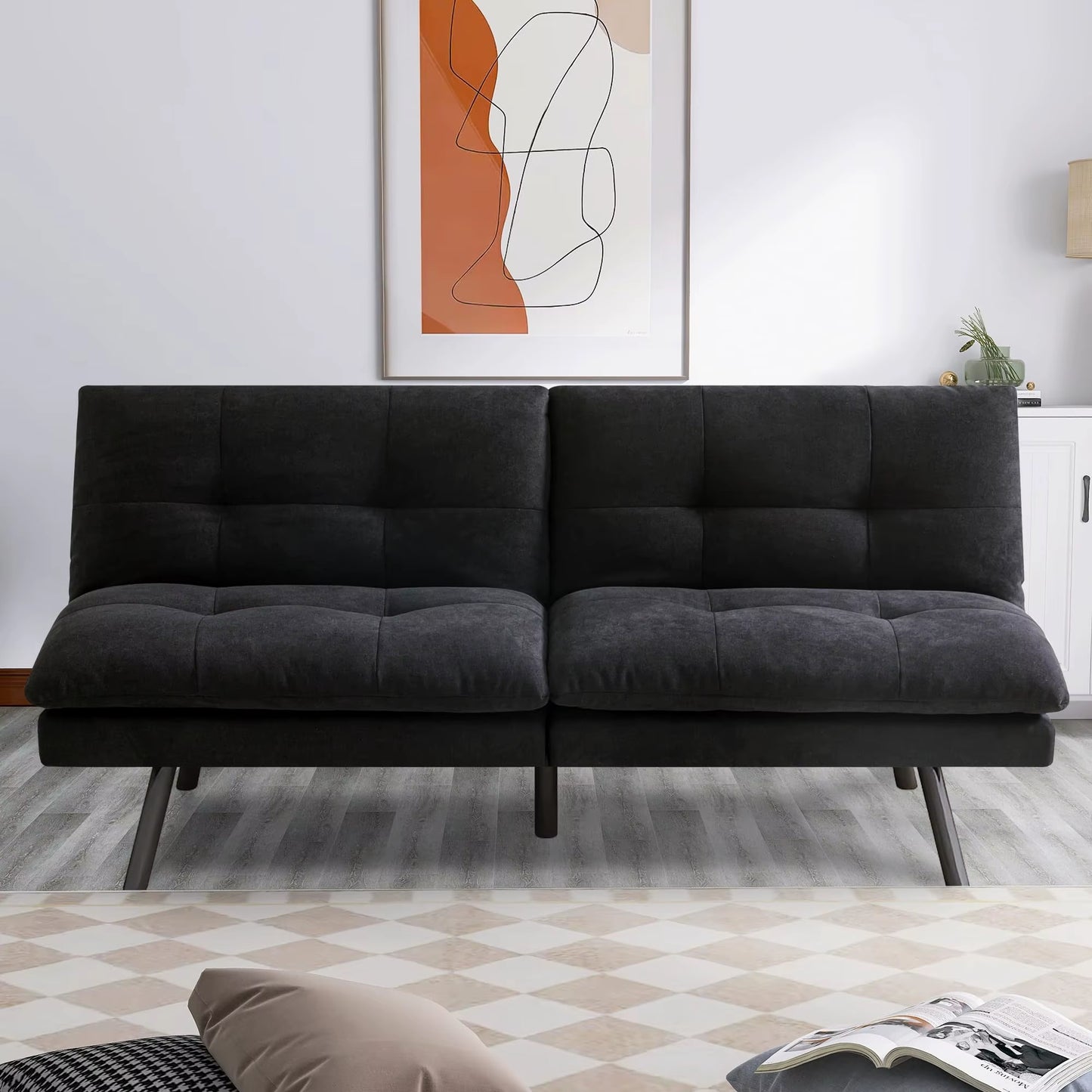 Hcore 1 PC Futon Sofa Bed, Futon Couch Memory Foam Futon Bed,Black Sleeper Sofa Loveseat Convertible Couch for Small Spaces