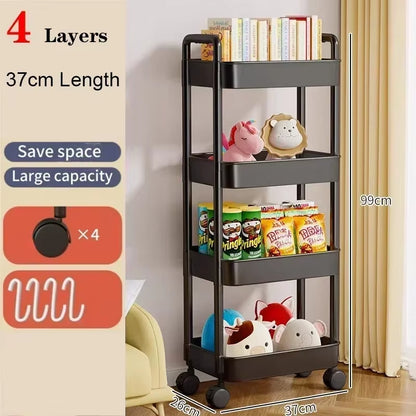 Bookshelf Storage Trolley Mobile Kitchen Organizer Cart with Wheels save Space Household Shelves Bedroom Snacks Storage Rack