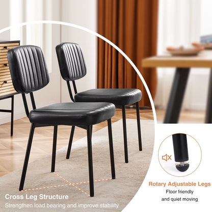 Dining Chairs Set of 2 Ergonomic Lumbar Support PU Leather Foam Sponge Cushion Seat and Metal Legs for Modern Kitchen