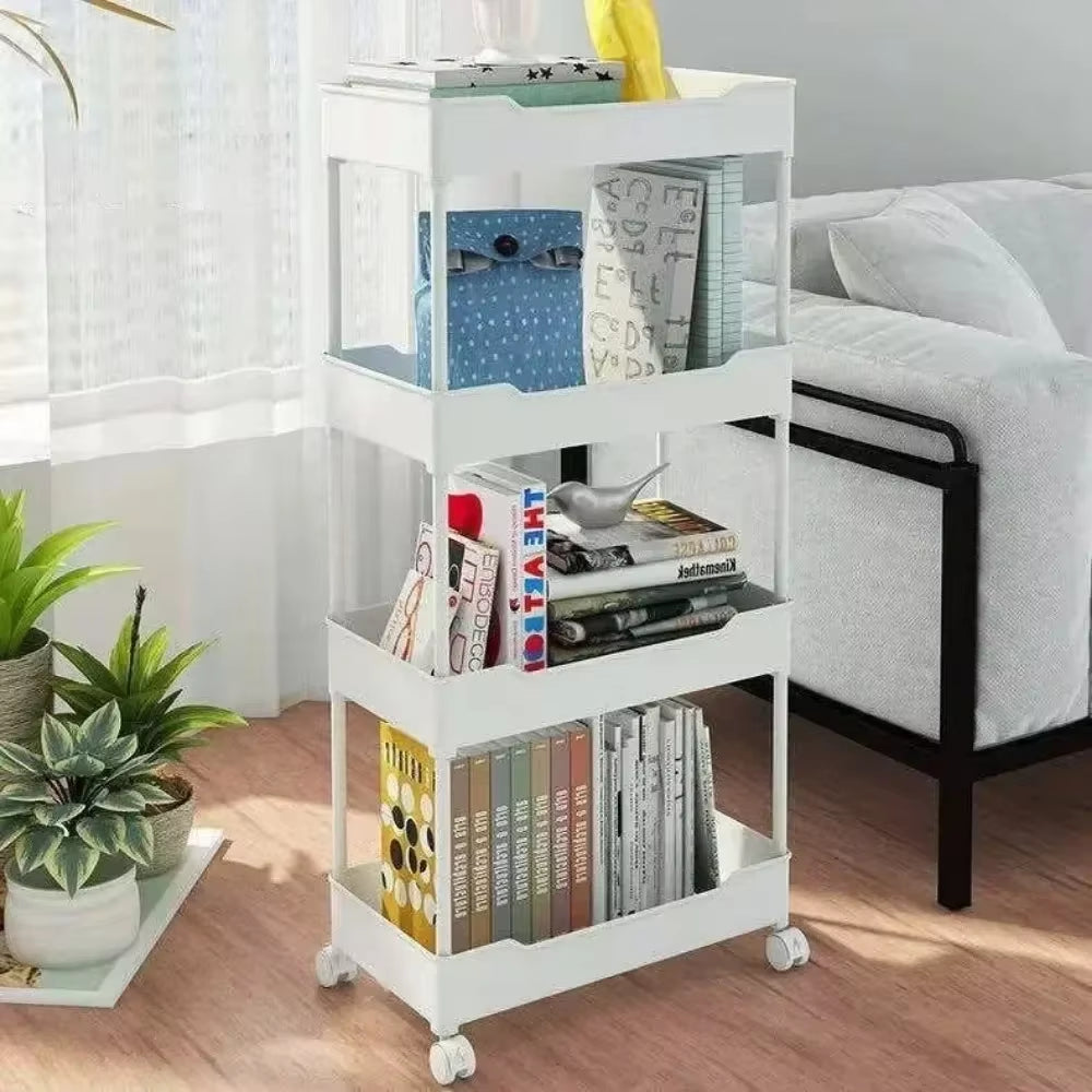 Bookshelf Storage Trolley Mobile Kitchen Organizer Cart with Wheels save Space Household Shelves Bedroom Snacks Storage Rack