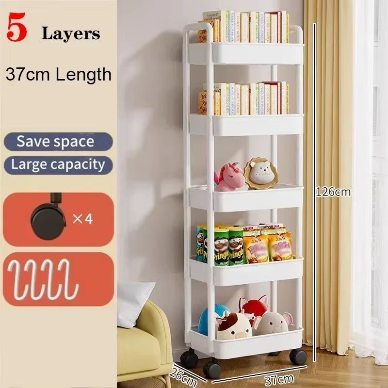 Bookshelf Storage Trolley Mobile Kitchen Organizer Cart with Wheels save Space Household Shelves Bedroom Snacks Storage Rack