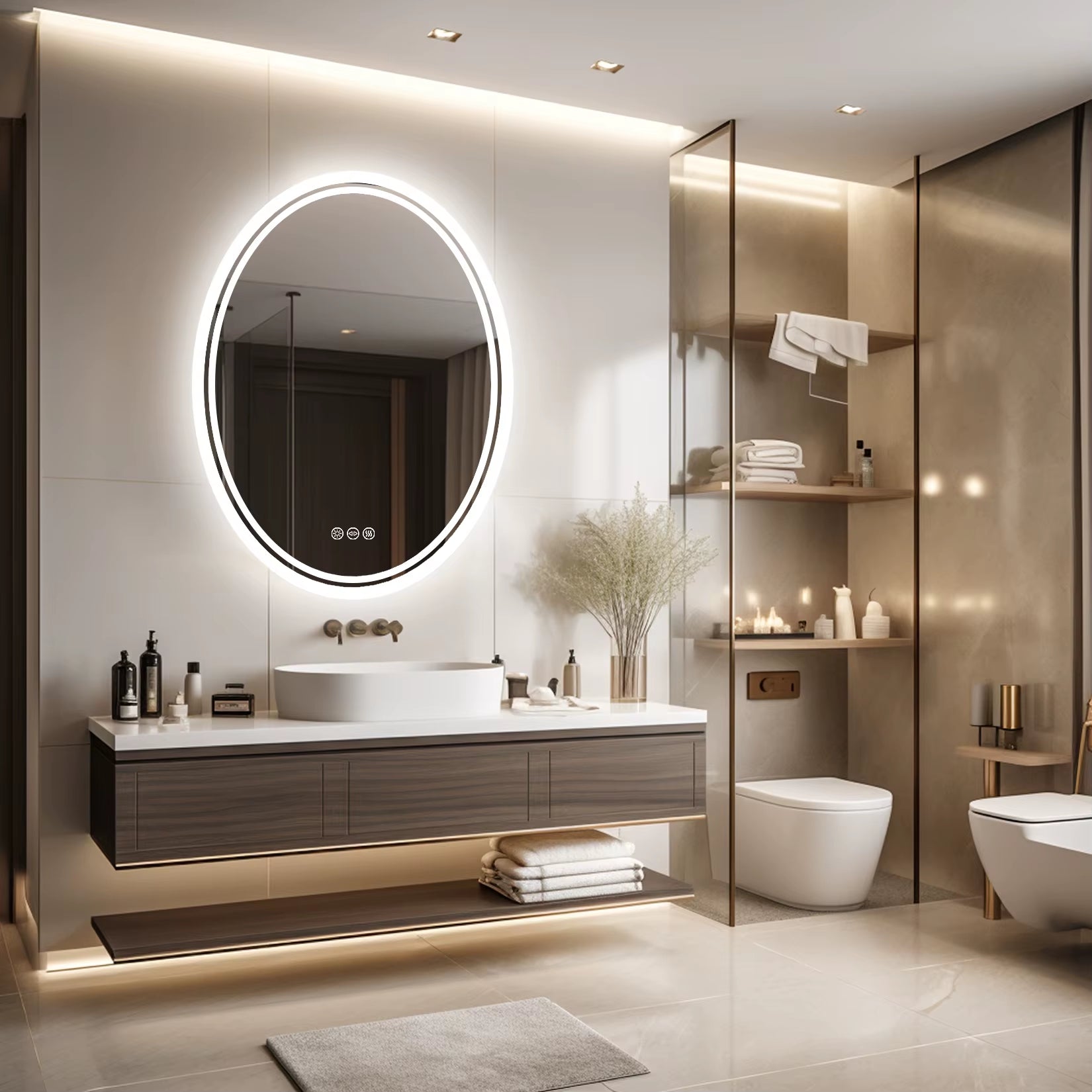 LED Bathroom Mirror Backlit round Vanity Mirror with Lights Wall Mounted Anti-Fog Lighted Bathroom Mirror Dimmable Makeup Mirror