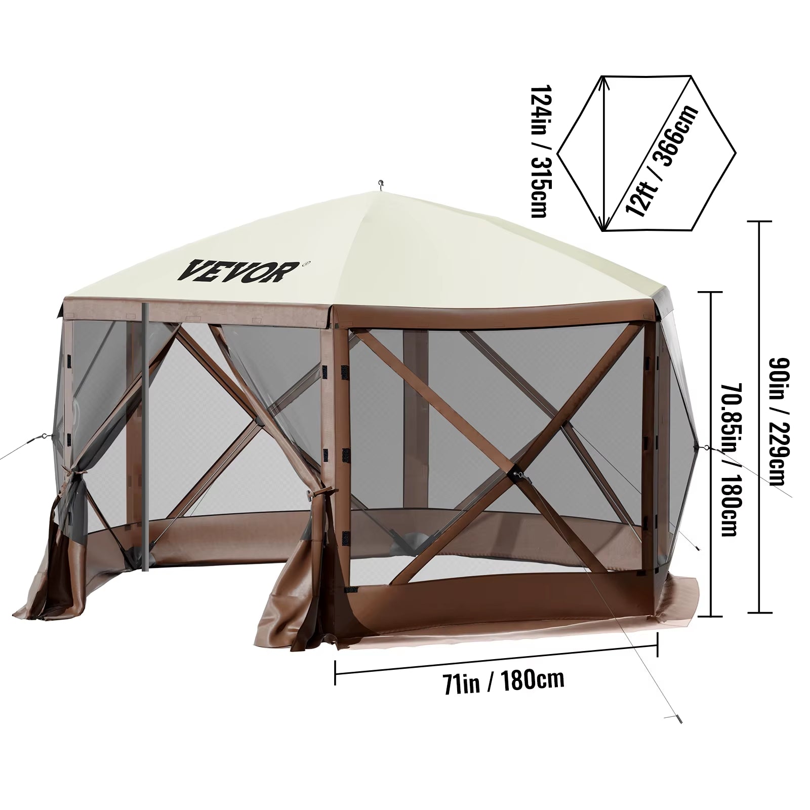 Succebuy Pop-Up Camping Gazebo Camping Canopy Shelter 6 Sided 12' X 12' / 10' X 10' Sun Shade Tents & Canopies Camping & Hiking