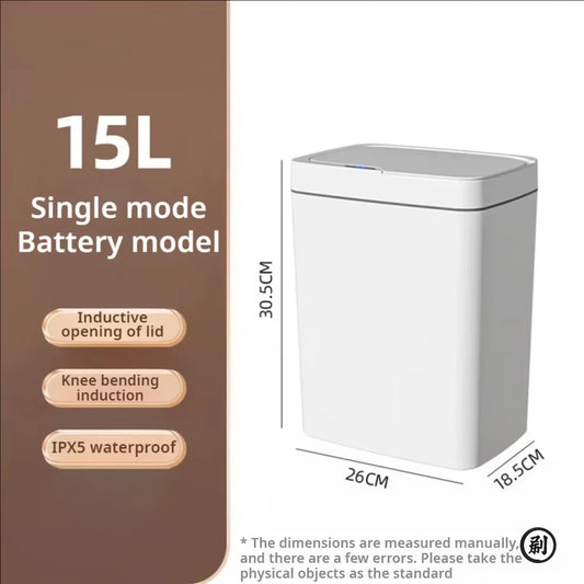 White Touchless 15L Smart Sensor Trash Can – Electronic Bathroom Garbage Bin with Automatic Bagging, Smart Home Compatible