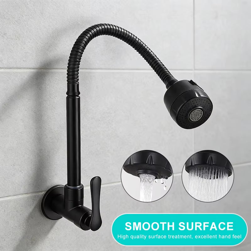 Wall Kitchen Faucet Single Cold Water Black Kitchen Faucets Universal Crane 360 Degree Turn Kitchen Mixer Taps ML772