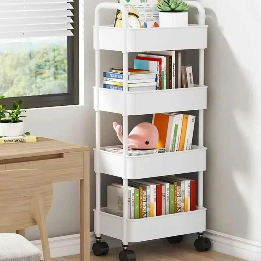 Bookshelf Storage Trolley Mobile Kitchen Organizer Cart with Wheels save Space Household Shelves Bedroom Snacks Storage Rack