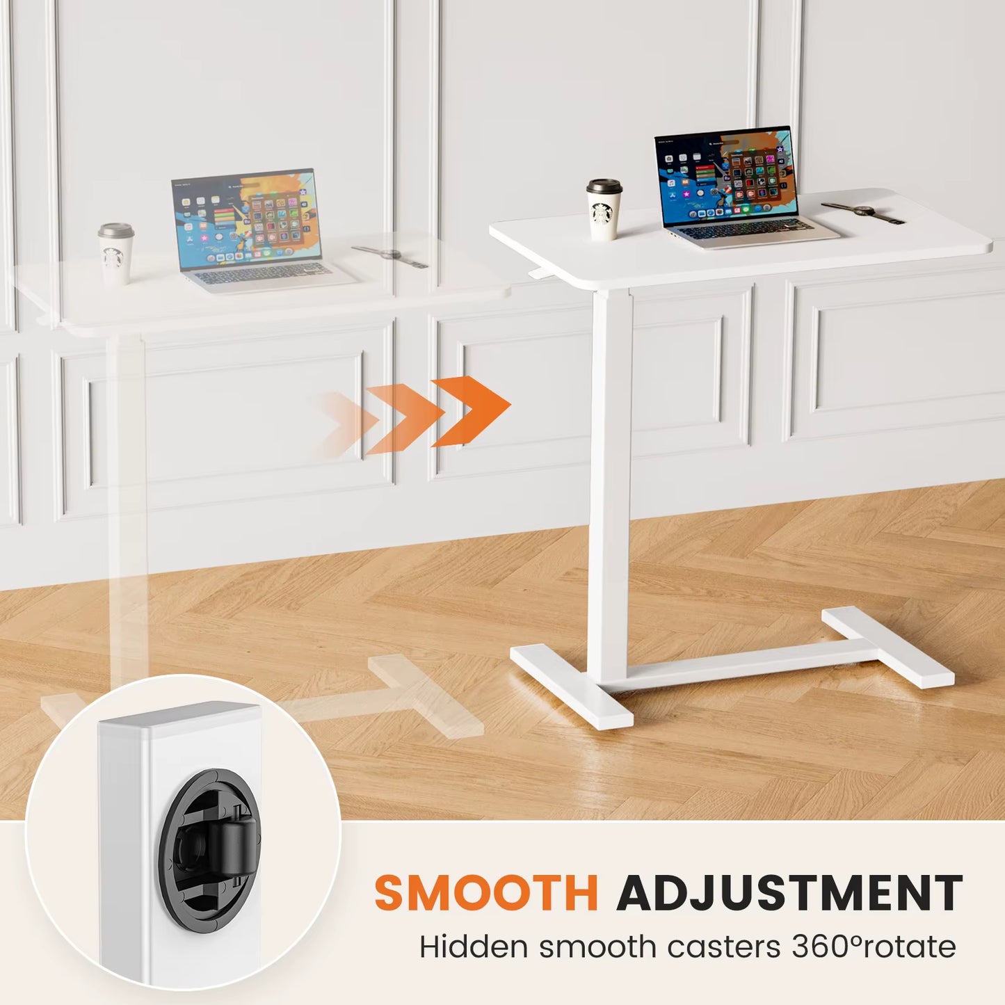 Overbed Bedside Sofa Table with Hidden Wheels Adjustable Height Home Use Bed Table Laptop Mobile Standing Desk for Bedroom