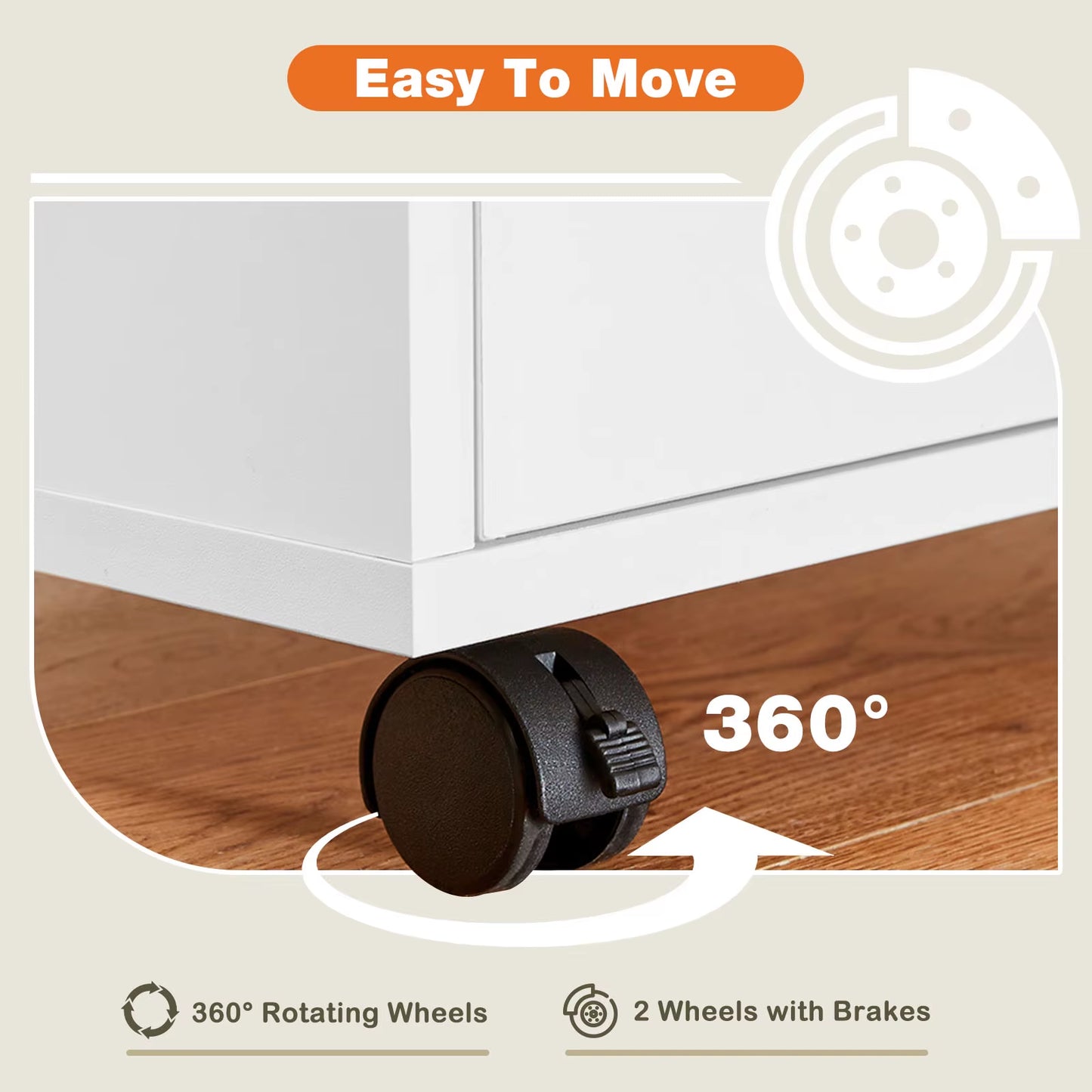 Wood Nightstand Cabinet 5 Drawers Waterproof Surface Storage Organizer File Office Easy to Move Bedside Table Rotating Wheel