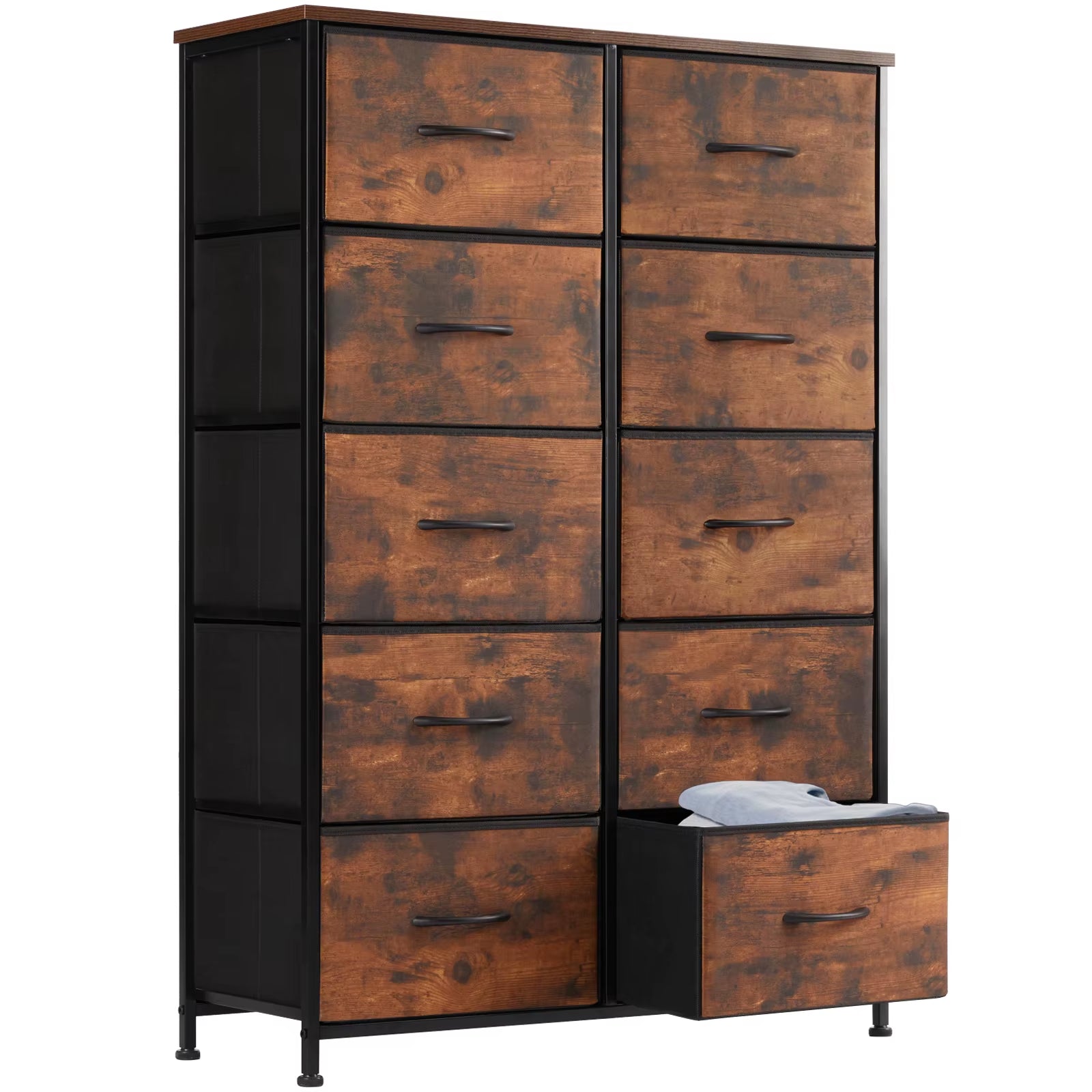 Bedside Table for Bedroom with 10 Fabric Drawers Wardrobe Steel Frame Closet for Storage Cabinet Living Room of Furniture