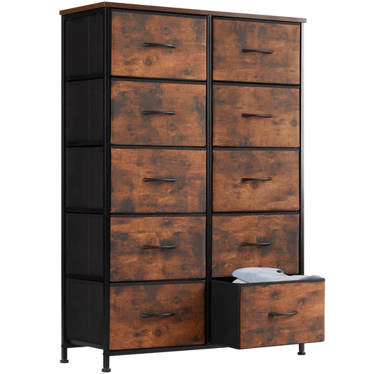 Bedside Table for Bedroom with 10 Fabric Drawers Wardrobe Steel Frame Closet for Storage Cabinet Living Room of Furniture
