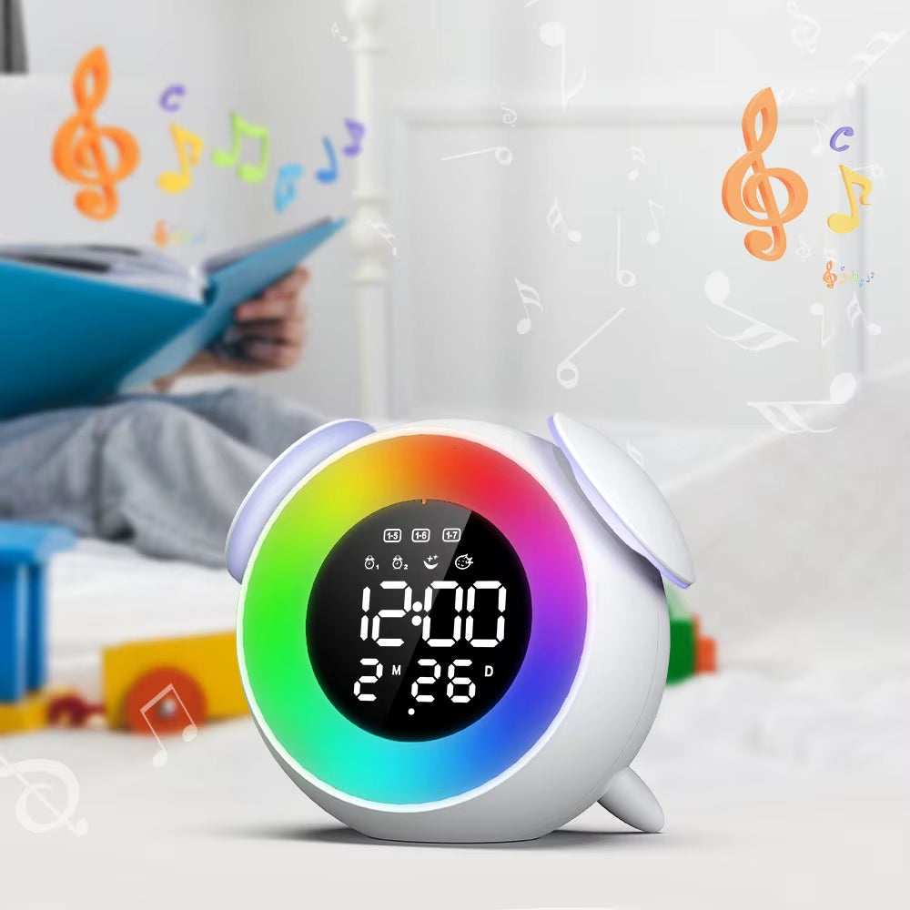 Rechargeable Awakening Digital Alarm Clock with Sunrise Sunset Light Simulation and Colorful Atmosphere LED Lighting Effects