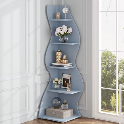 Corner Shelf, Modern 5-Tier Wall Corner Bookshelf, Stylish Corner Small Bookcase Storage Rack Plant Stand