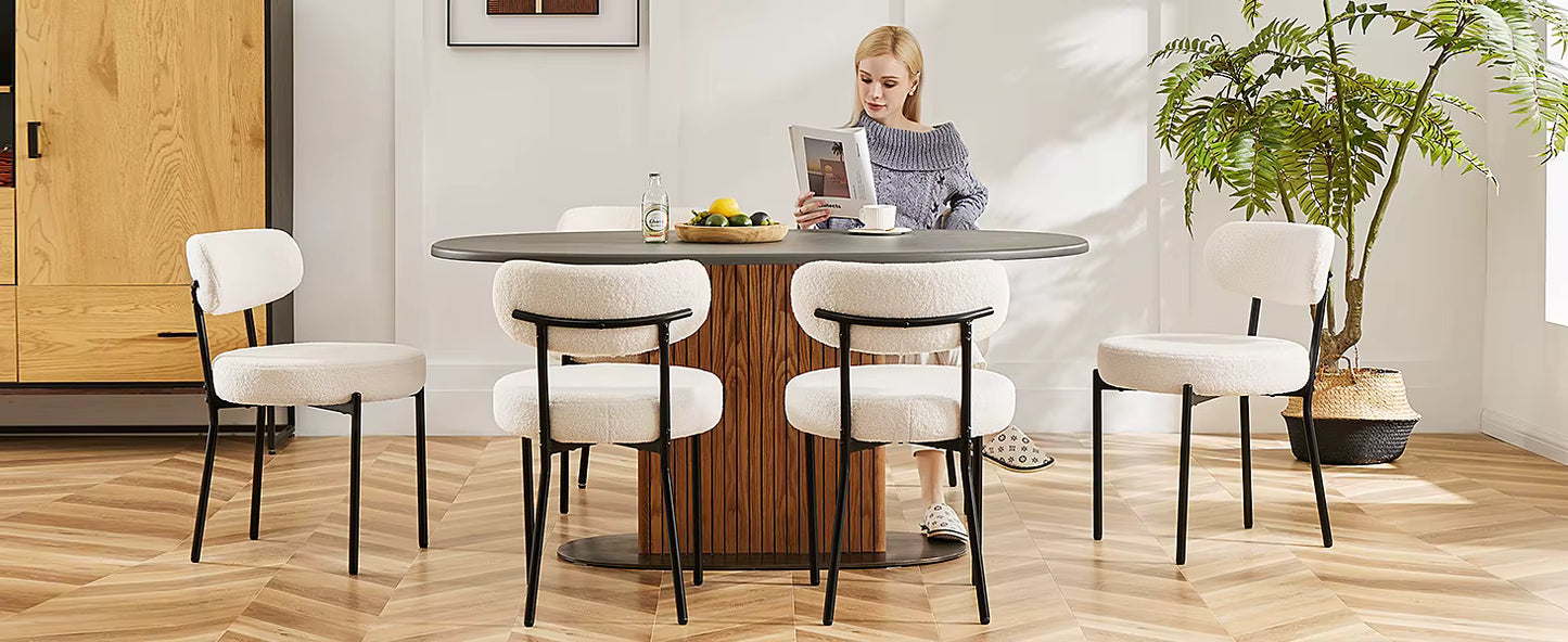 Ergonomic round Dining Chairs Set of 2 Plush Fabric Kitchen Chairs with Curved Backrest Metal Legs for Living Room