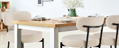Ergonomic round Dining Chairs Set of 2 Plush Fabric Kitchen Chairs with Curved Backrest Metal Legs for Living Room