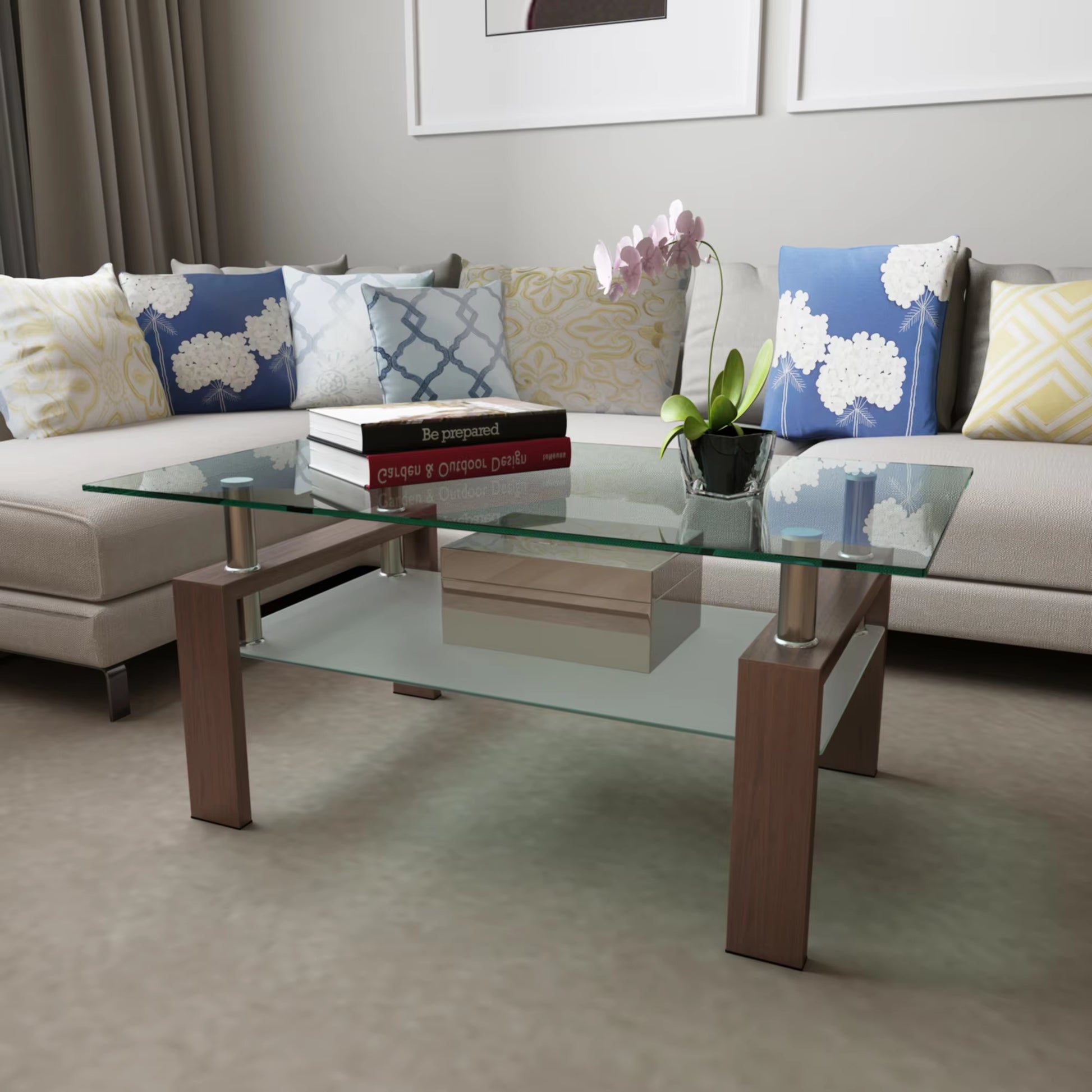 Rectangle Black Glass Coffee Table, Clear Coffee Table, Modern Side Center Tables for Living Room, Living Room Furniture