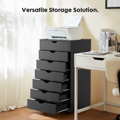 7 Drawer Chest Dressers Nightstand Storage Cabinet Wooden File Office Mobile Cabinet Wheels Living Room Organizer Rolling